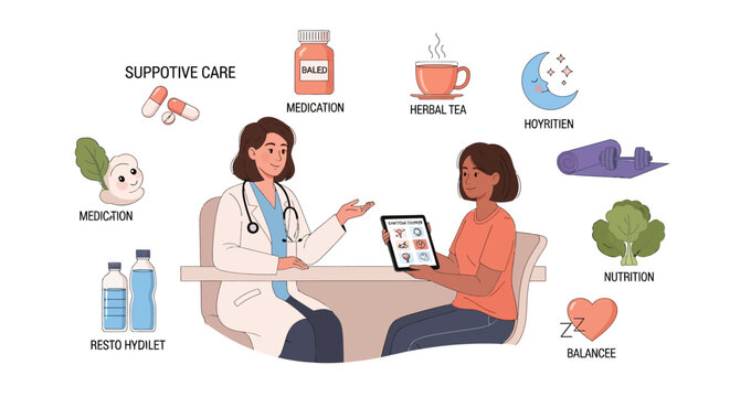Healthcare consultation: doctor discusses supportive care options with patient
