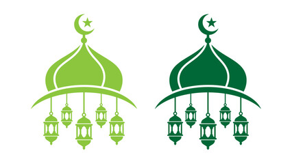 Islamic mosque domes with crescent moon and hanging lanterns vector illustration © Sahabat