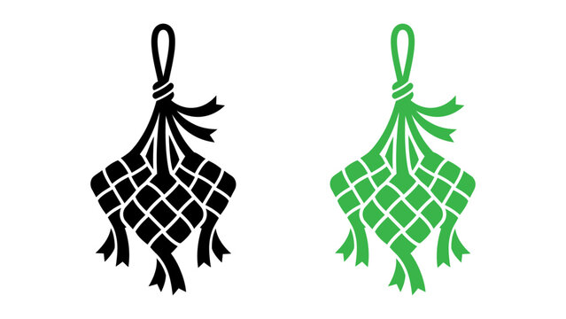 Ketupat icon in black and green for cultural celebration