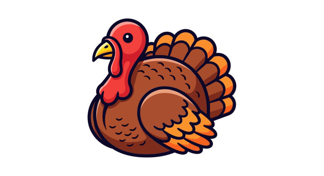 Cute Cartoon Turkey Bird Isolated on White Background