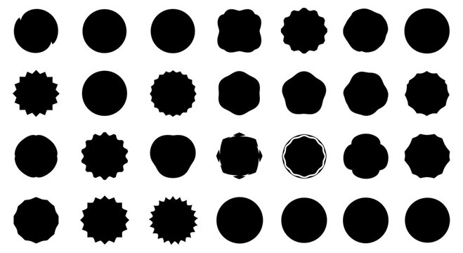 Collection of Black Geometric Shapes and Starbursts on White Background