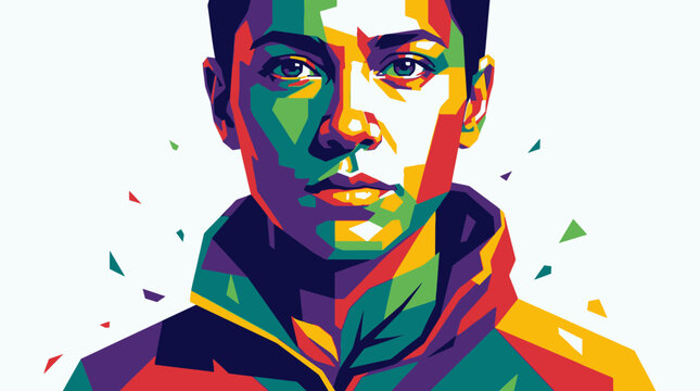 Colorful Portrait of Young Adult Man.