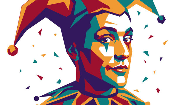 Jester Head in Colorful Mosaic Style.