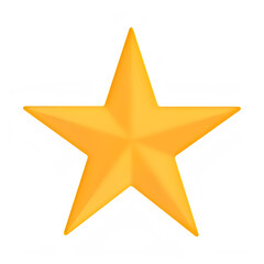 Obraz premium Golden five-pointed star rating symbol, isolated on transparent background for feedback.