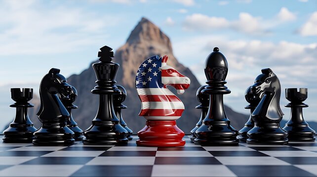 Chess pieces with american flag king symbolizing political strategy and power