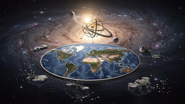 Flat Earth model with floating islands in galaxy, cosmic background