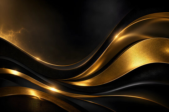 Luxury gold and black abstract waves with cinematic lighting, premium business thumbnail background 
