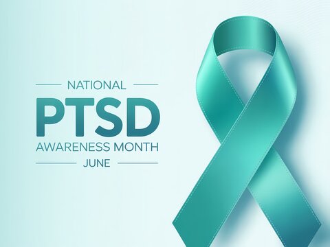 National ptsd awareness month in june with teal ribbon symbol