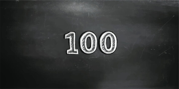 The number 100 written in chalk on a blackboard with one hundred blackboard education learning copy space background arithmetic mathematics