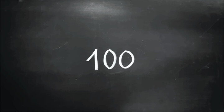 The number 100 written in chalk on a blackboard with one hundred blackboard education learning copy space background arithmetic mathematics