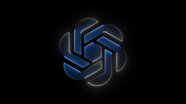 Glowing Blue and White Abstract Geometric Logo Icon on Dark Futuristic Tech Background.