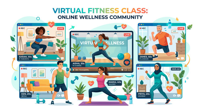 Engaging virtual fitness class for online wellness enthusiasts