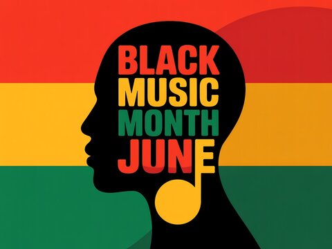 Black music month june illustration with silhouette profile and musical note