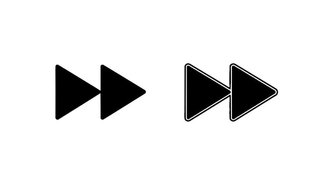 Minimal black silhouette icon, simple flat vector, bold black shape, no, no shading fast forward icon set, media player buttons for skipping tracks or video on a, flat icon style