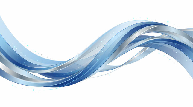 Elegant blue and silver wave design with sparkling particles on white background for luxury and technology concepts