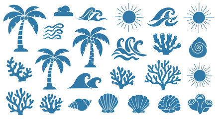 Collection of Tropical Beach and Ocean Elements. © Karimun