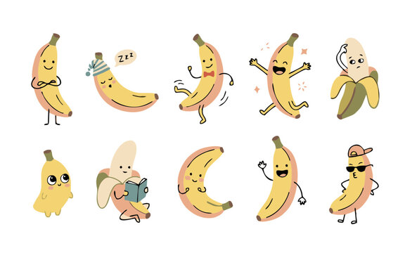 set of funny cartoon bananas