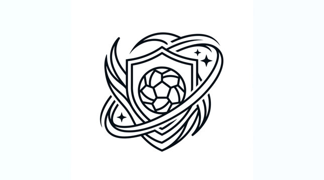 Soccer ball inside a shield emblem with dynamic motion lines