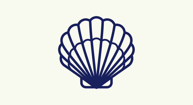 Elegant Blue Seashell Outline on a Light Background.