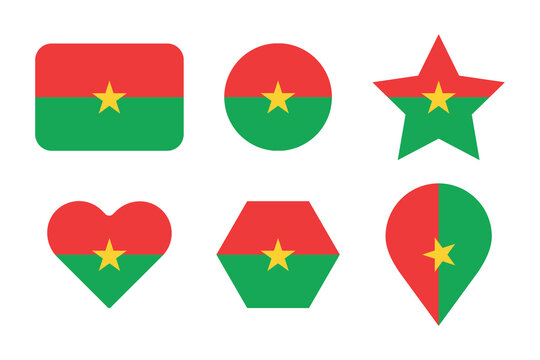 burkina faso national flag icon vector set with geometric shapes, heart symbols and patriotic color design collection for branding projects