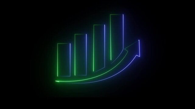  Abstract neon line business graph animation. Abstract business growth and start up business concept ,growth concept royal neon line moving on black background ...