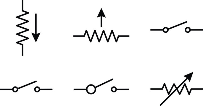 Collection of Variable Resistor and Switch Circuit Symbols for Electronic Schematics, Engineering Diagrams, and Educational ResourcesCollection of Variable Resistor and Switch Circuit Symbols 