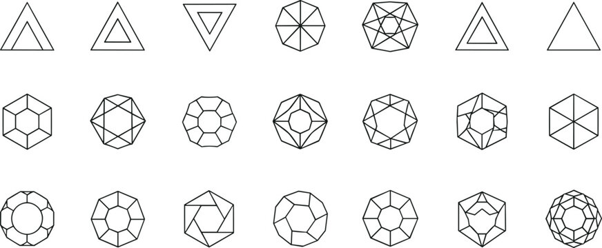 Abstract Geometric Polygon Triangle Cube And Circle Line Icons Set With Dimensional Shapes Vector Illustration Design
