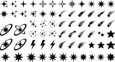 A collection of sparkling star icons and shooting celestial shapes for cosmic graphic design elements or celestial patterns vector illustration © Abul