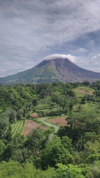 Mount Sinabung Active Volcano with Lenticular Cloud in North Sumatra Indonesia