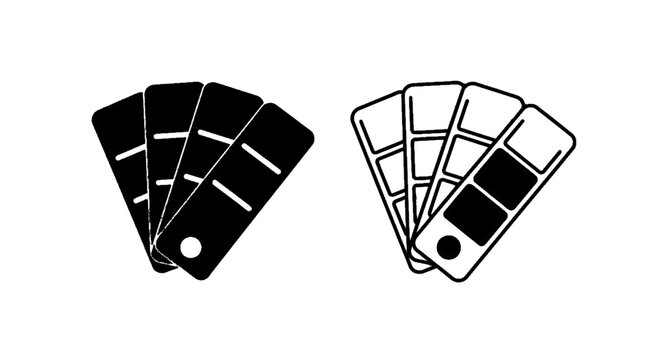 Minimal black silhouette icon, simple flat vector, bold black shape, no, no shading color swatch fan deck icon set, paint samples palette, vector illustration on a, flat icon style