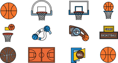 Basketball Sport Equipment Vector Icon Set on White Background © ATAUR