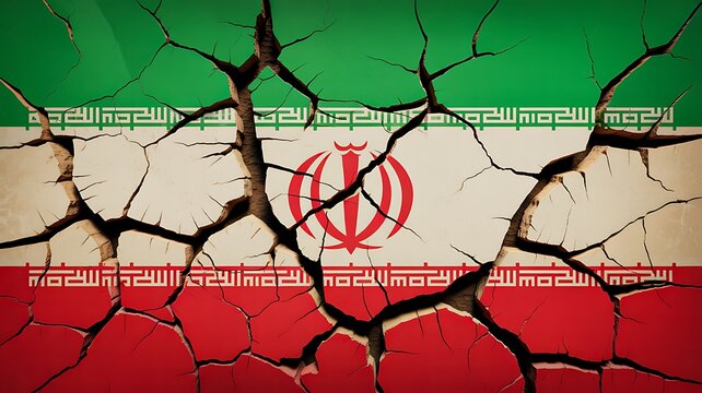 Cracked Iran flag texture symbolizing political conflict and crisis