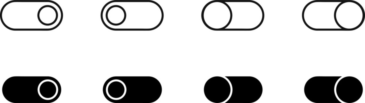 Toggle Switch On and Off Slider Icons Set in Outline and Solid Style for Mobile UI Design