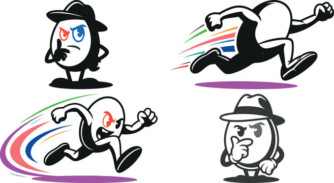 cartoon egg characters running and thinking in different poses and expressions