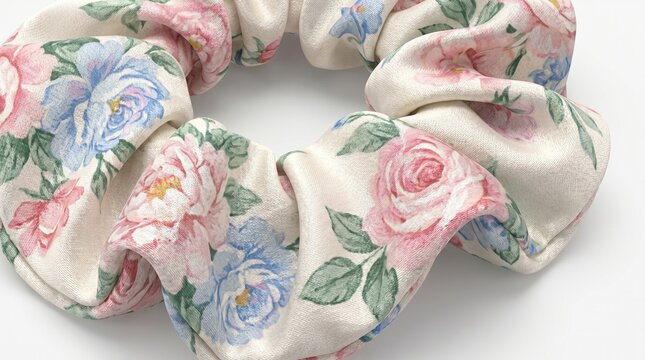 Silk hair scrunchie with floral pattern