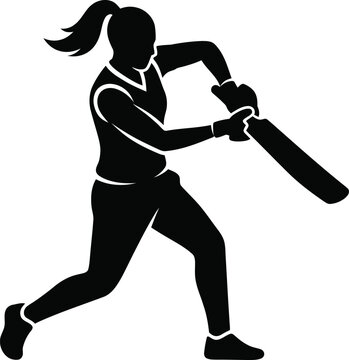 Female softball player swinging bat silhouette vector illustration