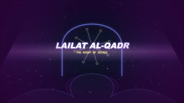 Animated Lailat al-Qadr Title Card with Neon Arch for Ramadan Greeting