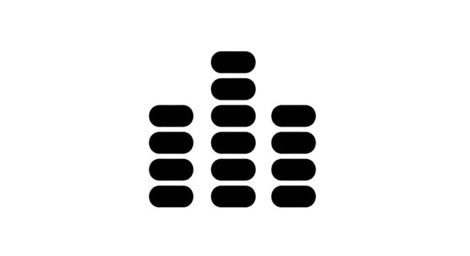Minimal black silhouette icon, simple flat vector, bold black shape, no, no shading equalizer icon, sound level indicator, audio volume bars on a, flat icon style