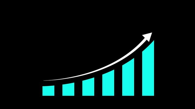 Business growth concept in graph chart showing marketing sales profit increasing to future target on black background.4k video