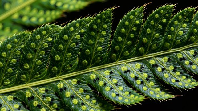 Fern frond underside displaying sporangia forming sori