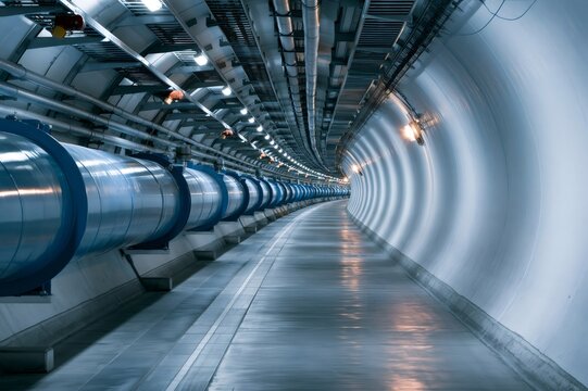 Large hadron collider tunnel hosting particle accelerator technology