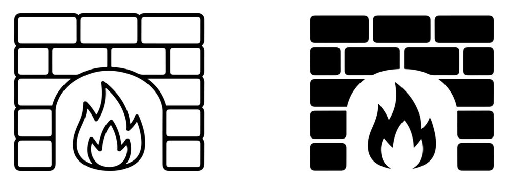 brick fireplace heating vector icon