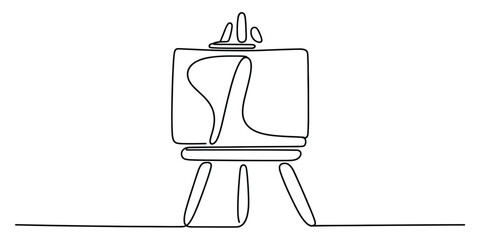 Continuous single line drawing of an empty art easel with a blank canvas for painting in a creative studio Vector, illustration © Nebaron
