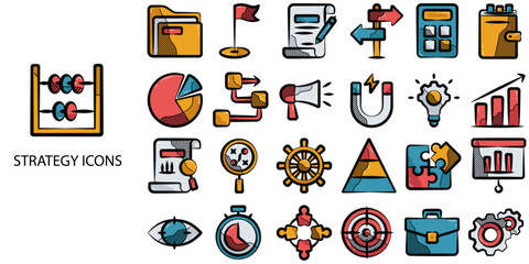 Fototapeta premium Strategy simple concept 24 color icons set .Vector illustration.