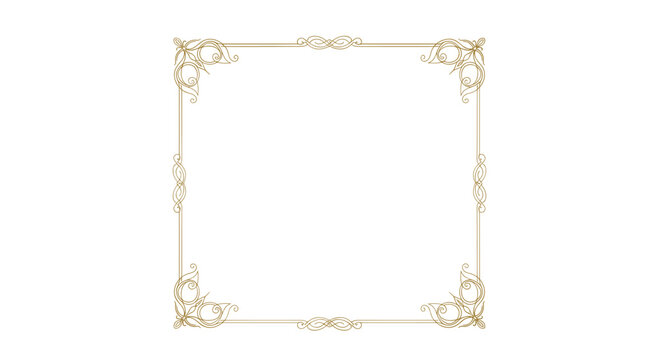 Elegant square gold ornamental frame with intricate floral scrollwork and swirls at the corners for formal invitations and awards.