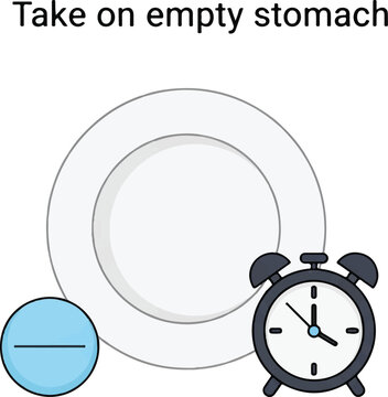 Medical pill icon with empty plate and alarm clock for medicine schedule isolated on transparent background, isolated on white background, Vector