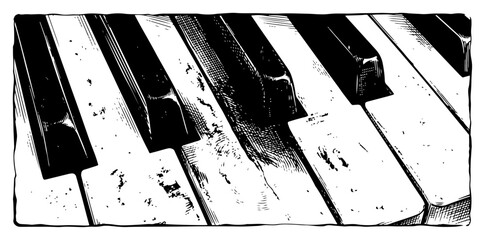 Piano keys with worn texture and perspective in hand drawn sketch style © Kumamoto