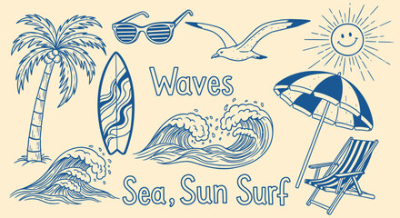 Obraz premium Beach summer vacation with surfboard waves and sunshine