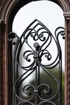 Carved wooden door cornice detail with modillions and ornamental molding, restored historic entrance Odesa Ukraine