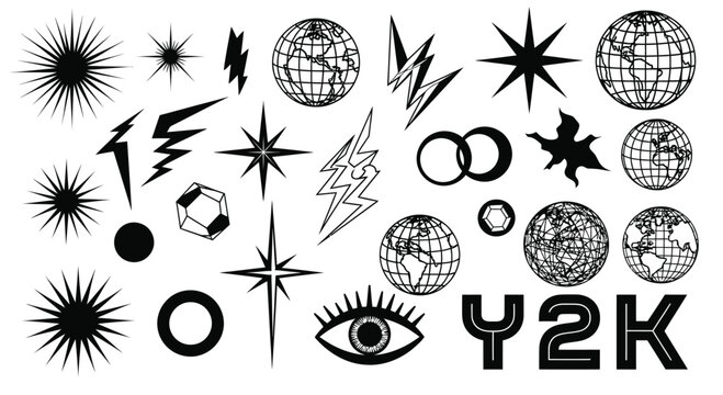 Y2k themed icons and symbols set with futuristic style